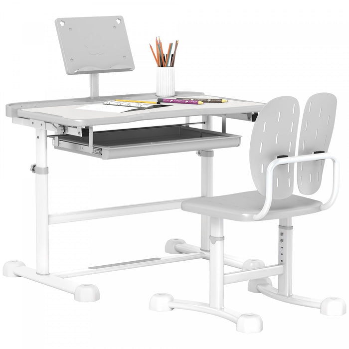 Qaba Kids Desk And Chair Set, Height Adjustable Kids Study Table And Chair Set With Tilt Desktop, La