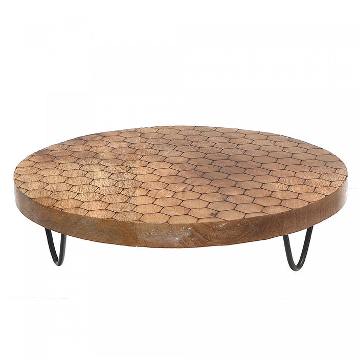 Mango Wood Honeycomb Round Cake Stand 12\" Dinnerware