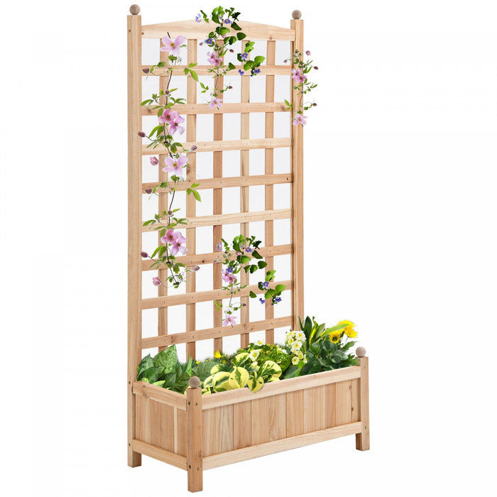Outsunny 24\" X 12\" X 49\" Raised Garden Bed With Trellis Board Back & Strong Wooden Design & Material