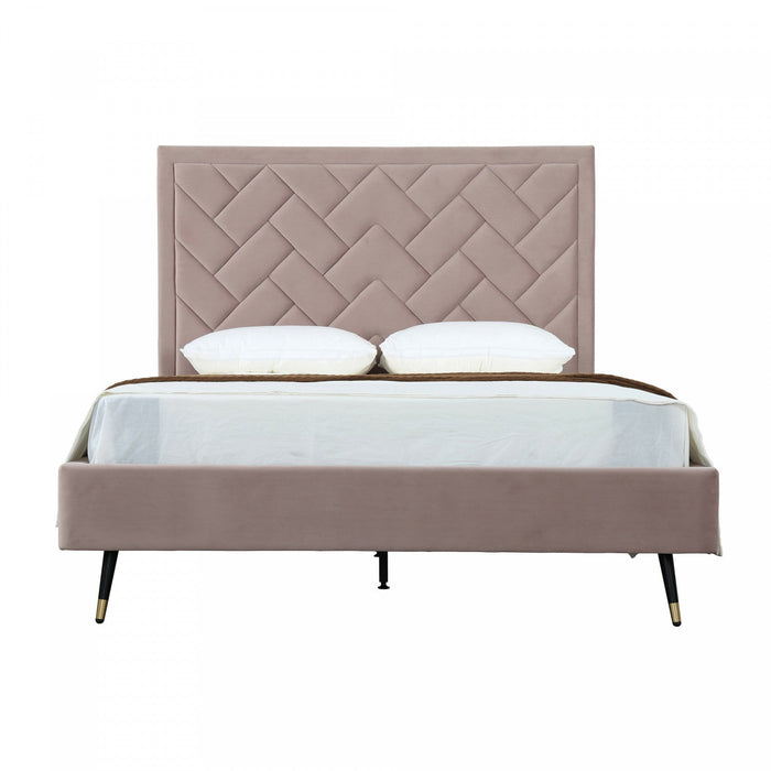 Crosby Modern Upholstered Velvet Queen Bed in Blush 