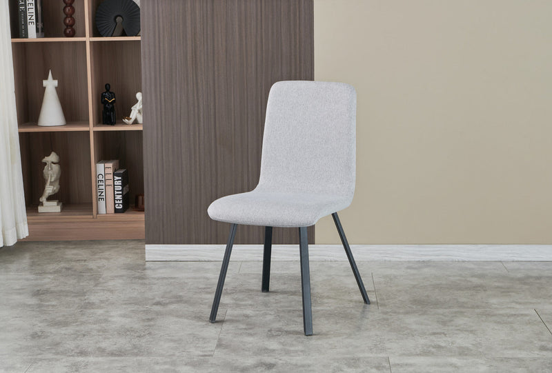 Modern Dining Chair With Light Grey Fabric Upholstery With Black Metal Base 