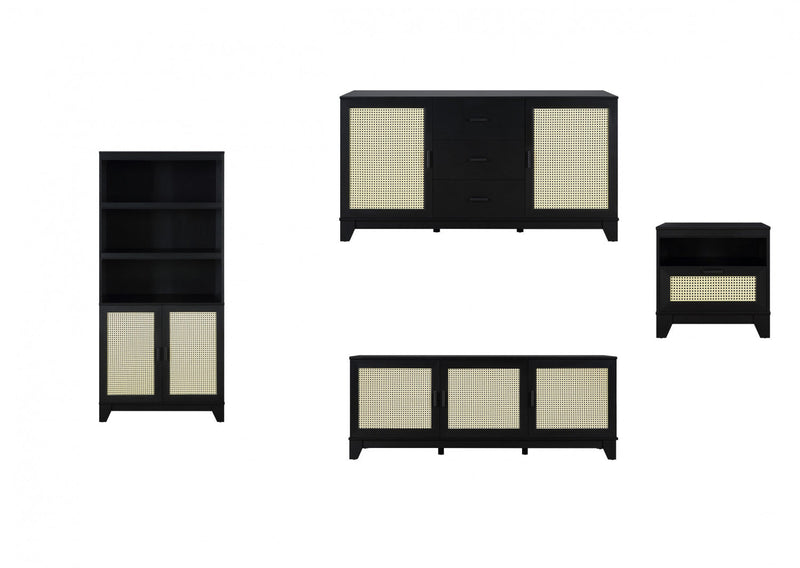 Sheridan Mid-Century Modern 4-Piece Living Room Set in Black 