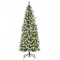 Homcom 6' Prelit Flocked Artificial Christmas Tree W/ Pine Cones, Berries