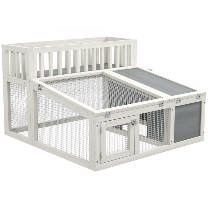 Pawhut Rabbit Hutch Outdoor Indoor With Storage Shelf, Wooden Bunny Cage Guinea Pig Cage With Run, O