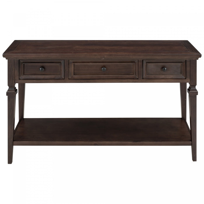 Sabina Solid Wood Console Table With 3 Drawers And Shelf - Espresso 