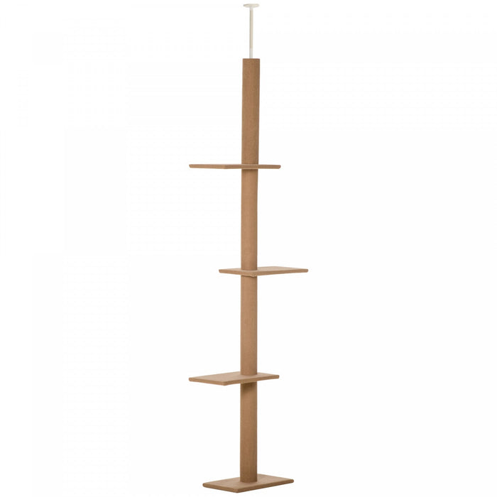 Pawhut 90"- 102" Floor To Ceiling Cat Tree, 3 Tier Cat Tower Tall Cat Tree Pet Activity Center For Indoor Use, Light Brown