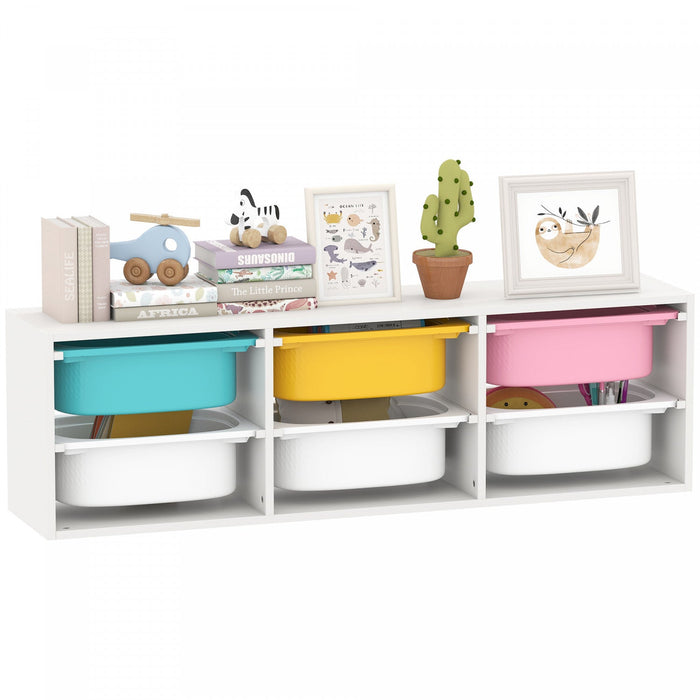 Qaba Kids Toy Storage Organizer with 6 Removable Plastic Bins, 2 Tiers Toy Box Sorting Books and Play Items, Montessori Shelf for Boys, Girls, Bedroom, Nursery, Playroom