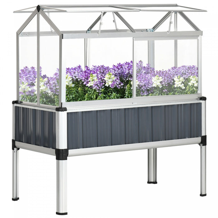 Outsunny Raised Garden Bed W/ Plastic Greenhouse, 45\"x24\"x51\", Dark Grey