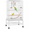 Pawhut 43" Bird Cage For Budgies Cockatiels Canaries Lovebirds Finches With Rolling Stand, Toys, Removable Tray, Storage Shelf, White