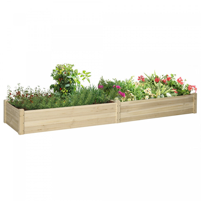 Outsunny 96\" X 24\" X 10\" Wooden Raised Garden Bed With 2 Planter Box And Non-woven Fabric Liner For 