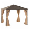 Outsunny 10' X 10' Hardtop Gazebo Outdoor Gazebo Canopy With Mosquito Netting, Curtains, Hanging Hoo