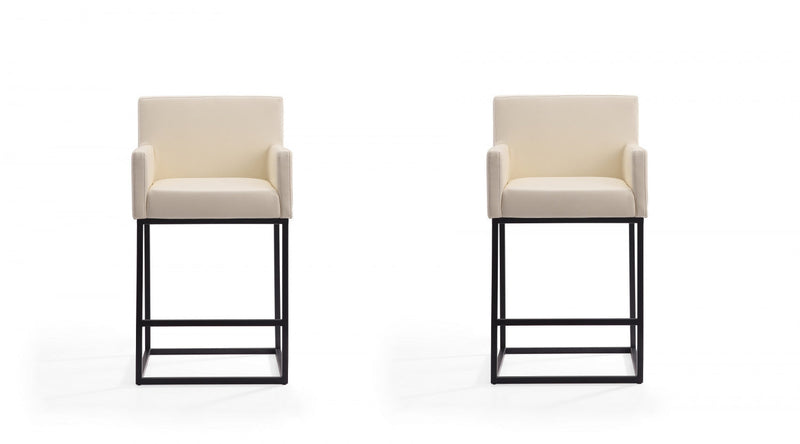 Ambassador Mid-Century Modern Metal Upholstered Counter Stool in Cream - Set of 2 Bar Stool 