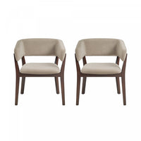 Blake Modern Faux Mohair Wood Armchair in Natural - Set of 2 Dining Chair