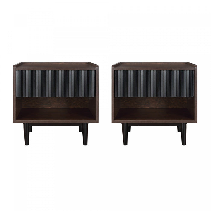 Duane Mid-Century Modern 20\" Fluted Nightstand in Black (1-Drawer) - Set of 2 