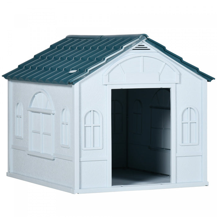 Pawhut 26\" Plastic Dog House Outdoor, Waterproof Dog Kennel With Air Vents, Pet Shelter For Small Me