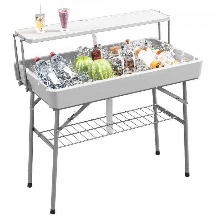 Outsunny 2-tier Folding Ice Table With Drain, Outdoor Cooler Table, White