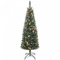 HOMCOM 5 ft Prelit Pencil Christmas Tree with Silver Glitter, Xmas Tree