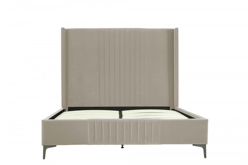 Promenade Mid-Century Modern Upholstered Velvet Queen Bed in Rustic Taupe 