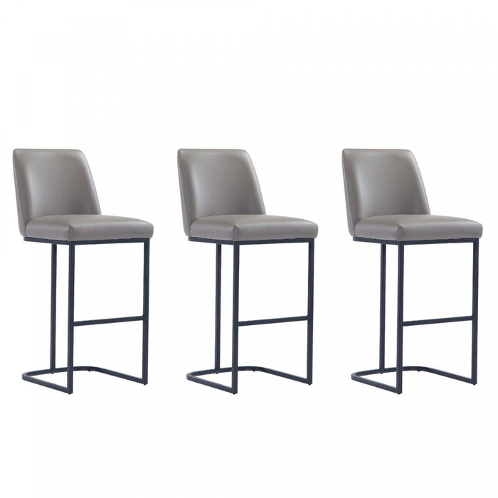 Serena Modern Metal Upholstered Barstool in Taupe - Set of 3 Bar Stool 