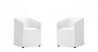 Anna Round Modern Vegan Leather Armchair in White - Set of 2
