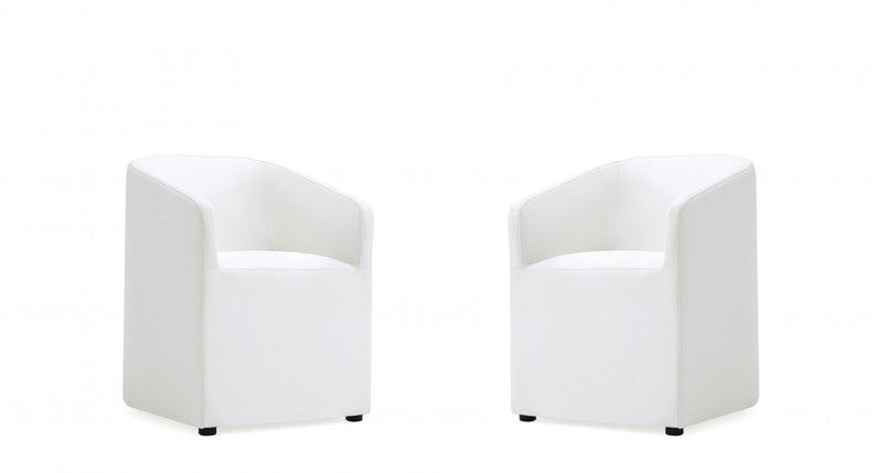 Anna Round Modern Vegan Leather Armchair in White - Set of 2 