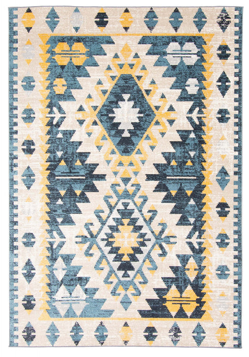 Mosaic Taupe/Blue Machine Washable Area Rug - 6'0\" x 9'0\"