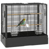 Pawhut 22" Bird Cage For Budgie, Finches, Canaries, Love Birds, Large Parrot Cage With Wooden Stands, Slide-out Tray, Handle, Food Containers, Black