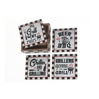 Set of 4 Wooden Coaster with Holder
