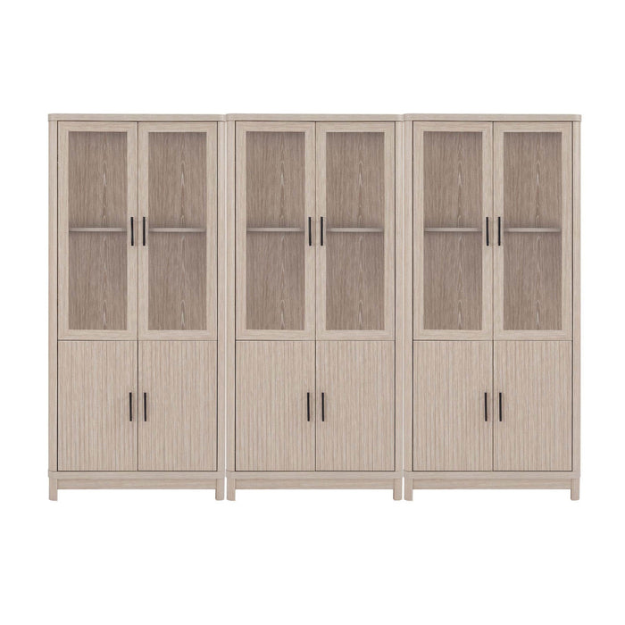 Jodie Mid-Century Modern 31\" Bookcase Cabinet in Whitewashed Oak (6-Shelf) - Set of 3 