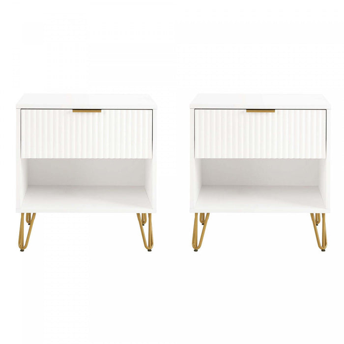 Dumbo Modern 20\" Fluted Nightstand in White (1-Drawer) - Set of 2 