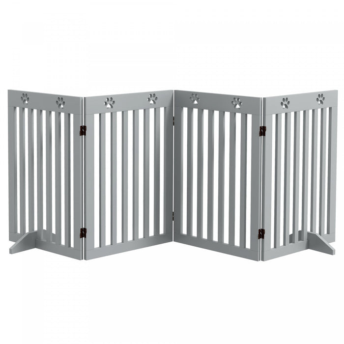 Pawhut Freestanding Pet Gate 4 Panel Dog Barrier Folding Safety Fence With Support Feet Up To 80.25\"