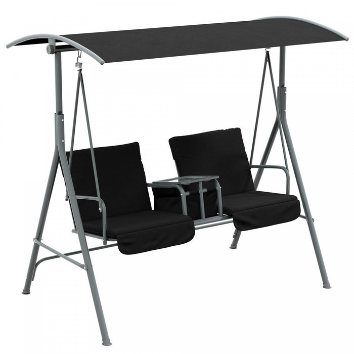 Outsunny 2-seat Patio Swing Chair With Adjustable Canopy, Centre Table