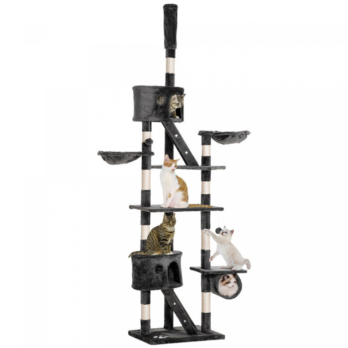 Pawhut 94\"-102\" Huge Cat Tree Ceiling High Cat Condo Scratching Post Activity Center Multi-level Pla