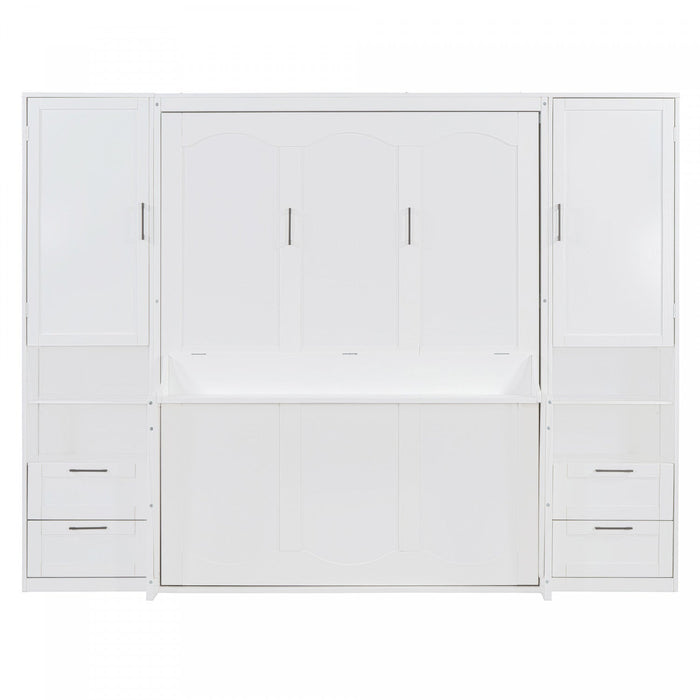 Joyce Closet Queen Murphy Bed With Drawers And Shelves - White 