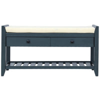 Stephanie Pine Wood Shoe Rack Bench With Cushioned Seat With Storage Drawers - Antique Navy