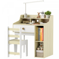 Qaba Kids Desk And Chair Set, Kids Table And Chair Set, Kids Study Table And Chair Set With Storage Shelves, Drawer, For 3-10 Years, White