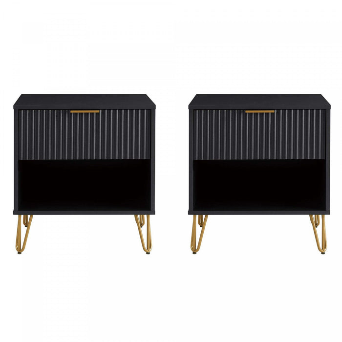 Dumbo Modern 20\" Fluted Nightstand in Black (1-Drawer) - Set of 2 