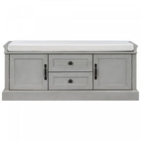 Boyce Solid Wood Storage Bench With 4-door Shoe Cabinet With Cushion -Grey