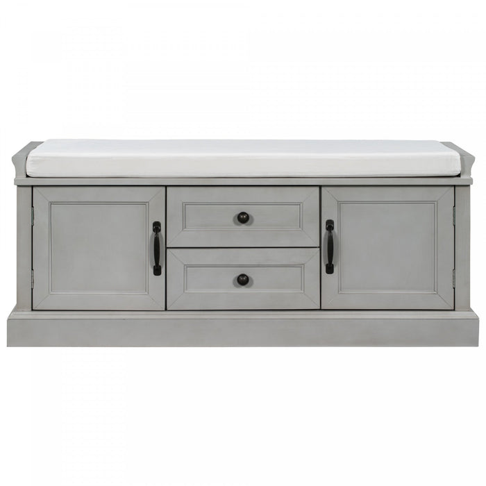 Boyce Solid Wood Storage Bench With 4-door Shoe Cabinet With Cushion -Grey 