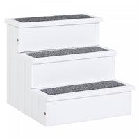 Pawhut Pet Steps 3-step Dog Stairs For Small Dogs Cats And Wooden Ramp With Storage Box Carpet Tread