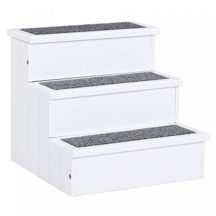 Pawhut Pet Steps 3-step Dog Stairs For Small Dogs Cats And Wooden Ramp With Storage Box Carpet Tread