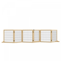 Pawhut Wooden Pet Gate, Dog Safety Barrier, Freestanding Foldable Fence, W/ 6 Panels, 2 Support Feet