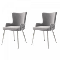 Luna Velvet Dining Chairs with Tufted Upholstered and Gold Metal Legs Set of 2, Grey  