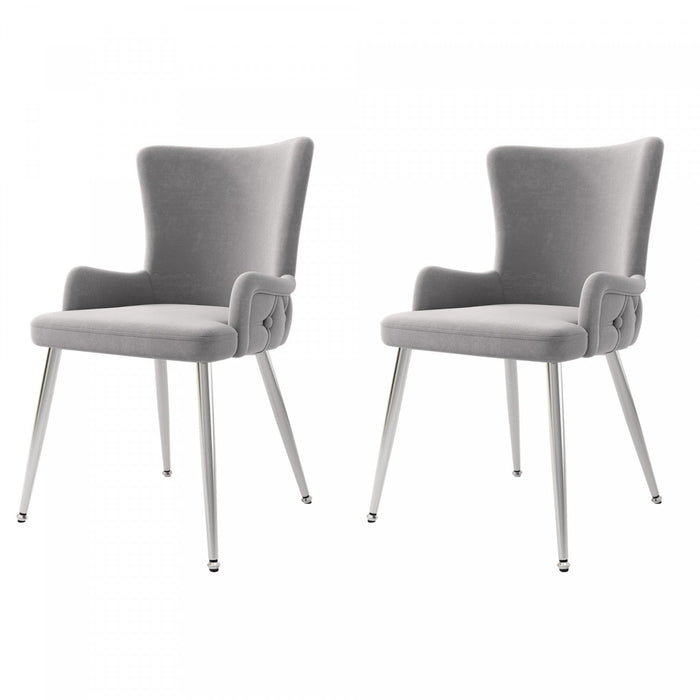 Luna Velvet Dining Chairs with Tufted Upholstered and Gold Metal Legs Set of 2, Grey  