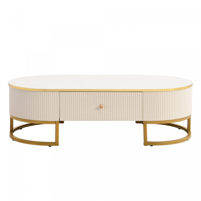 Edison 47.2\" Oval Engineered Wood Coffee Table With Storage Drawers - White 