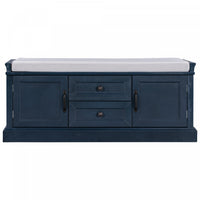 Boyce Solid Wood Storage Bench With 4-door Shoe Cabinet With Cushion - Antique Navy