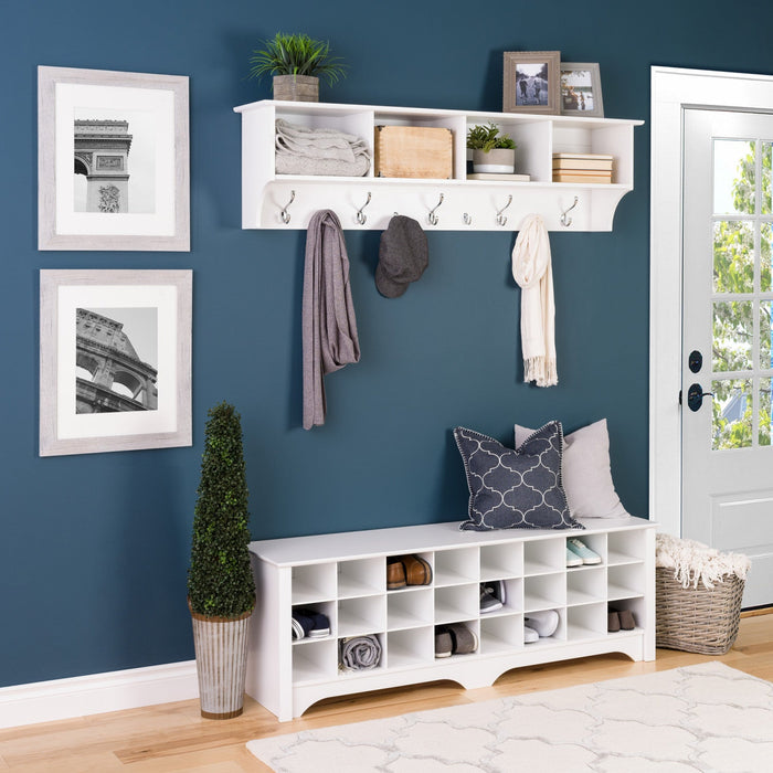 Twenty-Four Pair Shoe Storage Cubby Bench - White