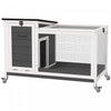 Pawhut Wooden Rabbit Hutch, Indoor Outdoor Guinea Pig Cage With Pull-out Tray, Asphalt Openable Roof