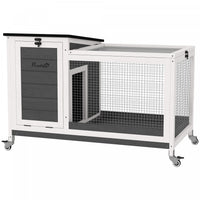 Pawhut Wooden Rabbit Hutch, Indoor Outdoor Guinea Pig Cage With Pull-out Tray, Asphalt Openable Roof