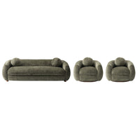 Tribeca Mid-Century Modern 3-Piece Sofa Set in Olive Green 